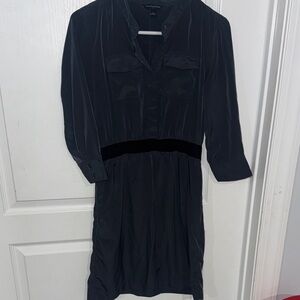 Banana Republic Dark Gray Women’s Button Down Shirt Dress 2 3/4 Sleeves Pockets